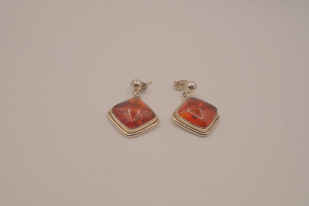 Vintage Cushion-cut Baltic amber dangle earrings