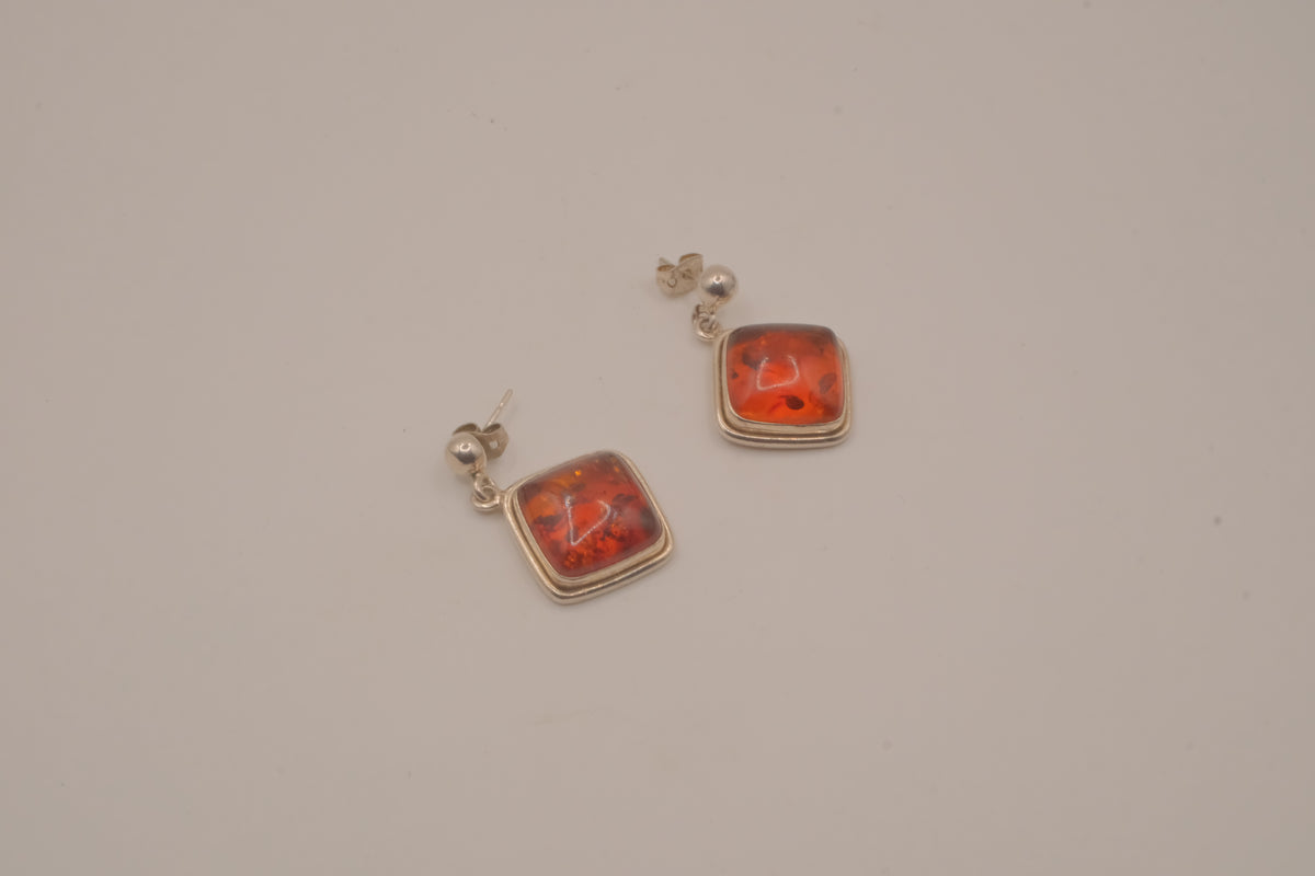 Vintage Cushion-cut Baltic amber dangle earrings