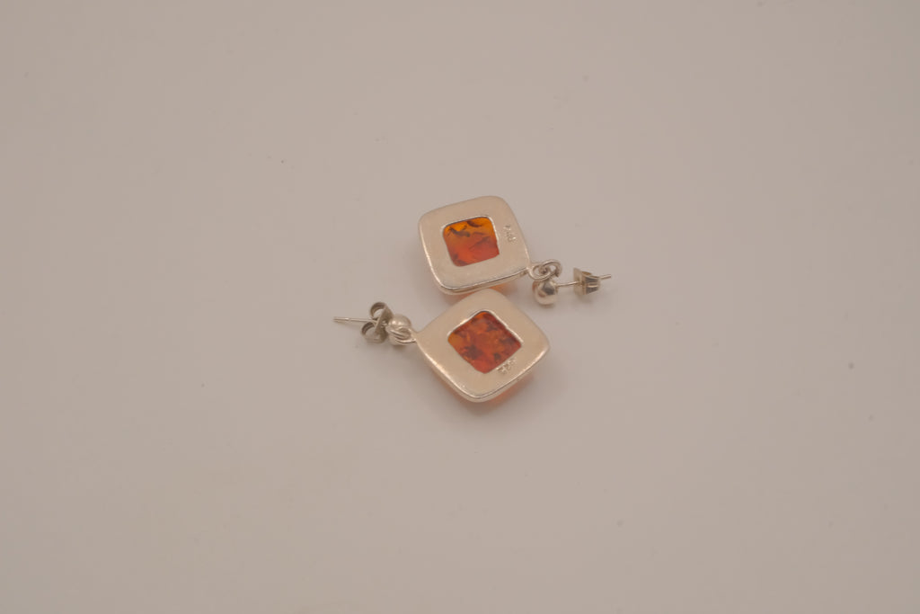 Vintage Cushion-cut Baltic amber dangle earrings