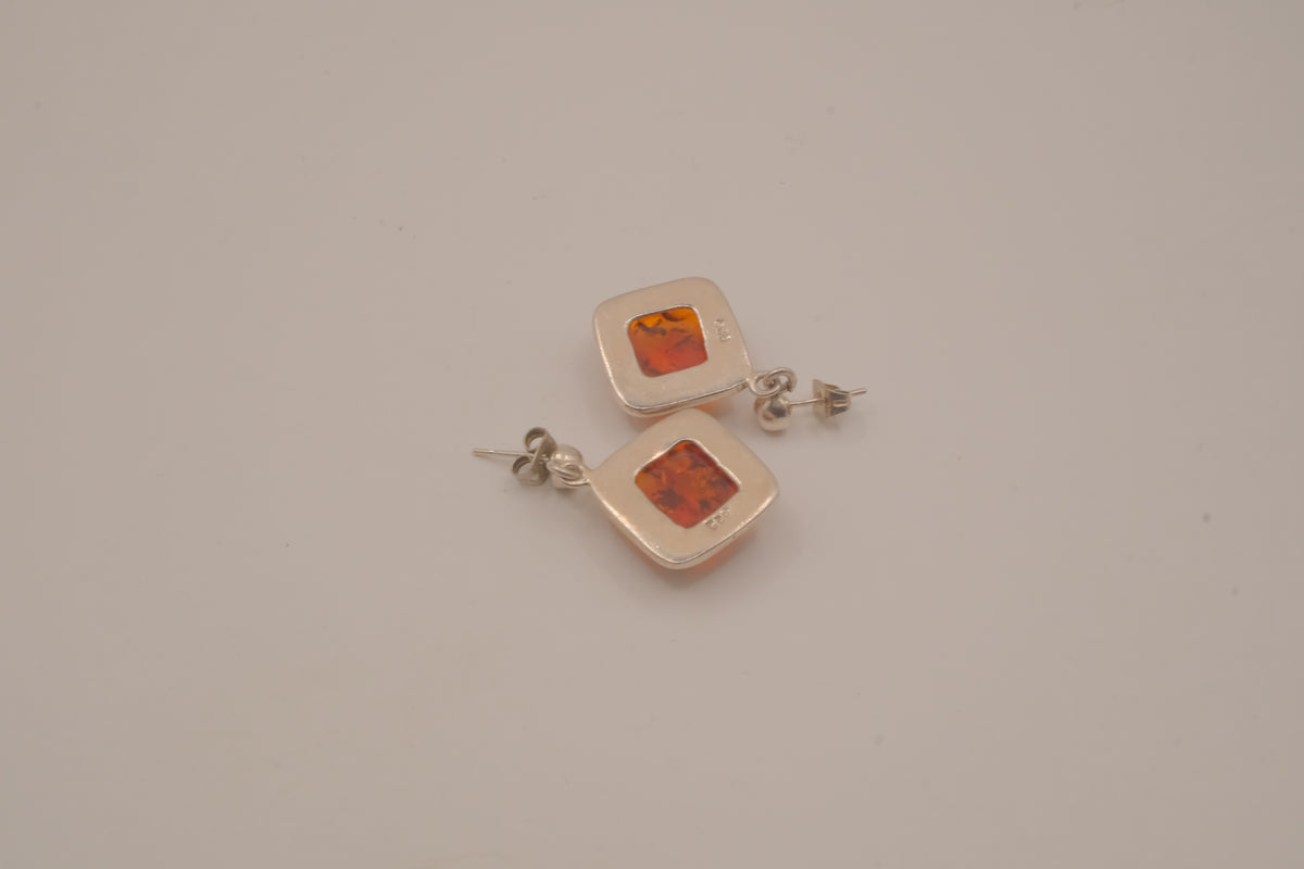 Vintage Cushion-cut Baltic amber dangle earrings