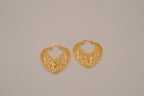 Gold-toned heart-shaped filigree hoop earrings