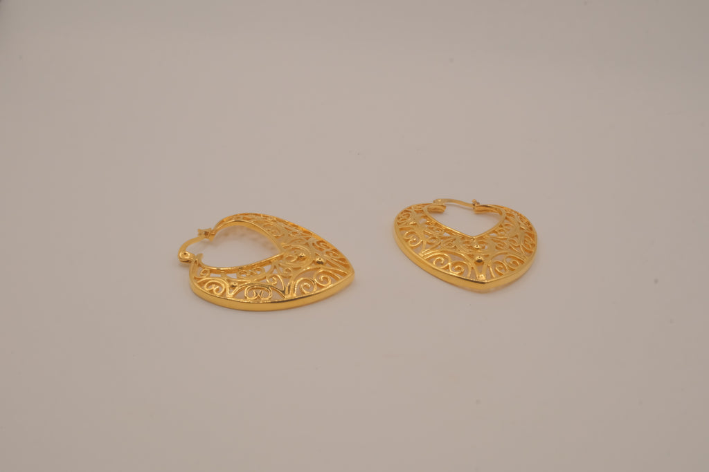 Gold-toned heart-shaped filigree hoop earrings
