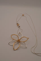 Two-tone openwork flower pendant Bolo tie necklace