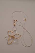 Two-tone openwork flower pendant Bolo tie necklace