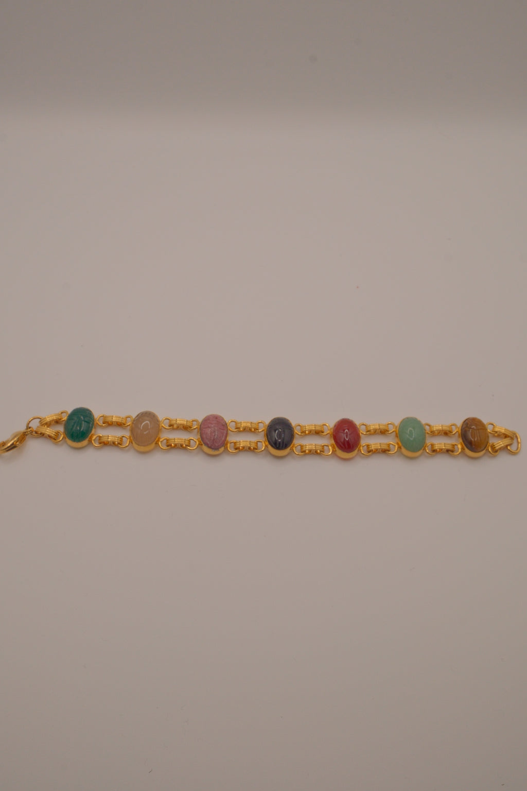 Multi-gemstone Egyptian Revival scarab bracelet