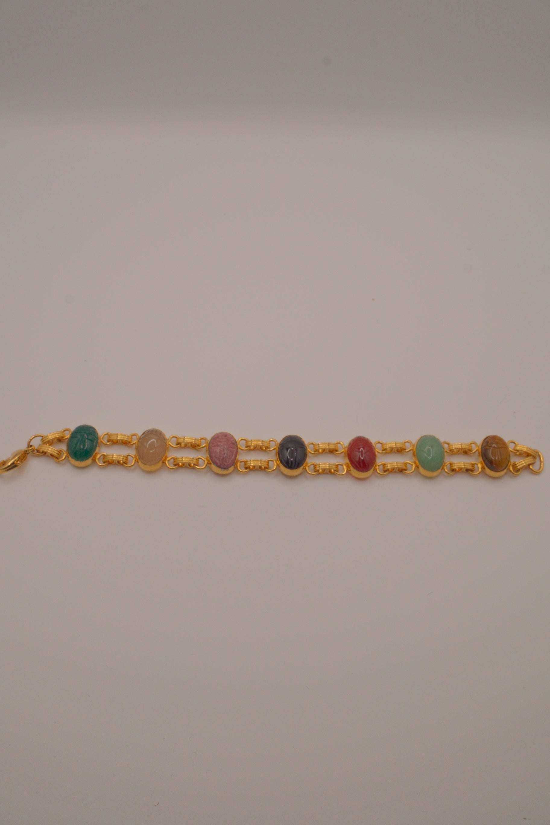 Multi-gemstone Egyptian Revival scarab bracelet