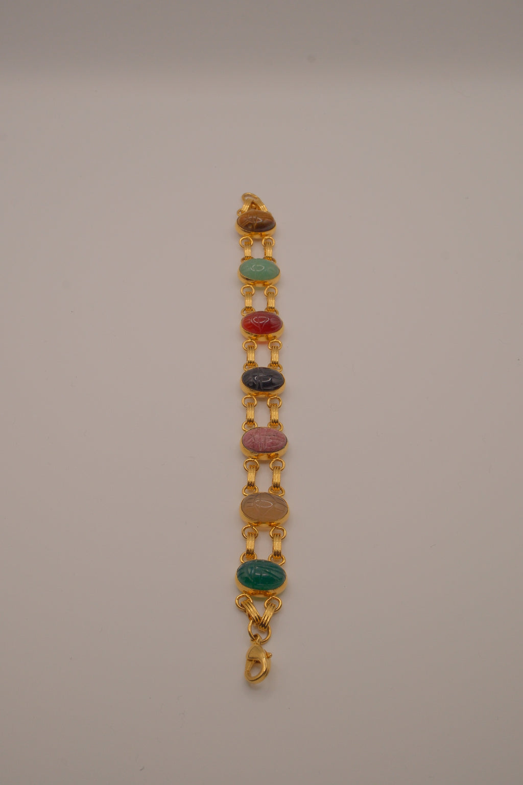 Multi-gemstone Egyptian Revival scarab bracelet