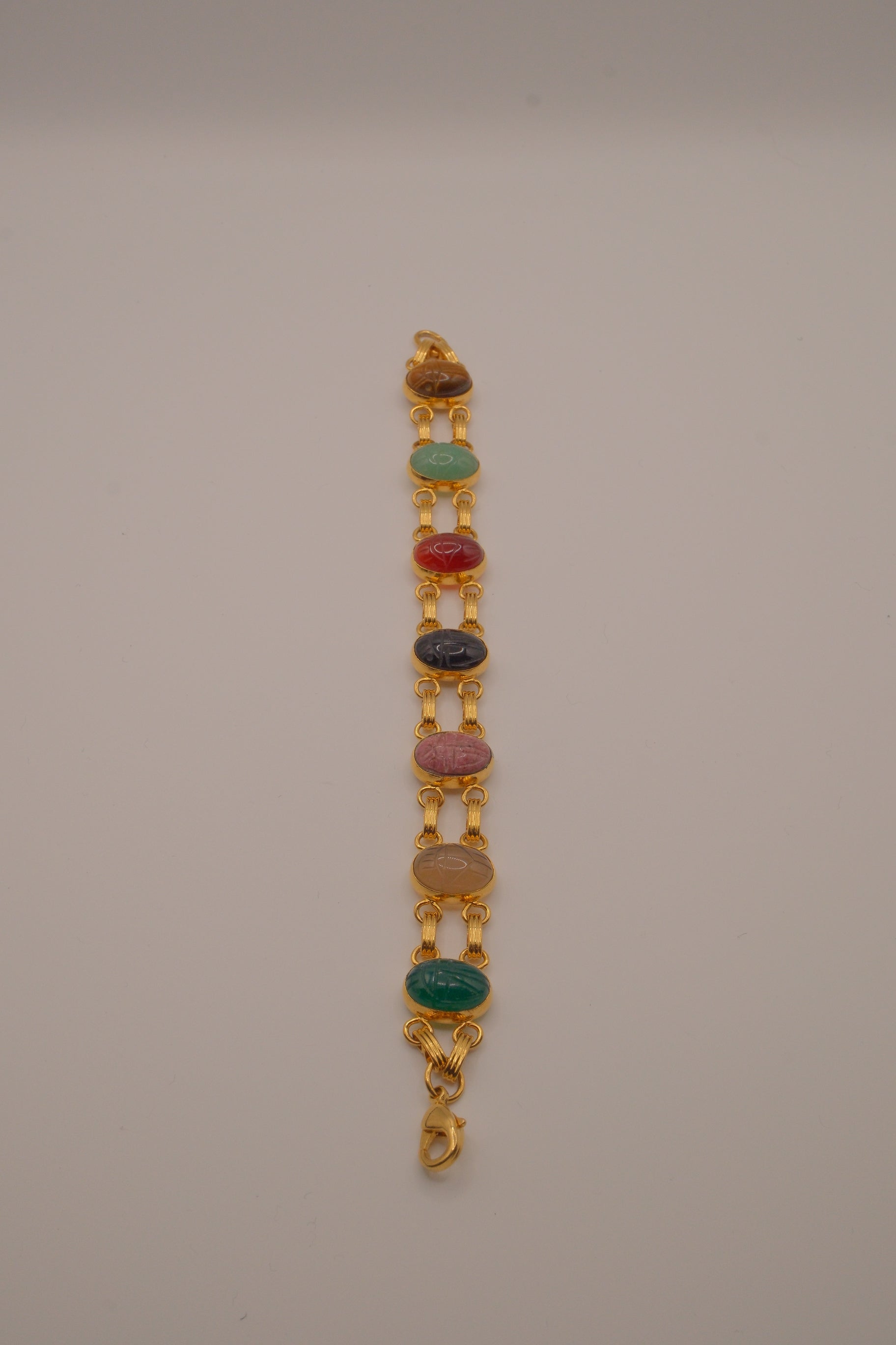 Multi-gemstone Egyptian Revival scarab bracelet