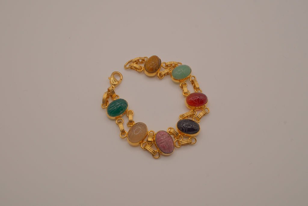 Multi-gemstone Egyptian Revival scarab bracelet