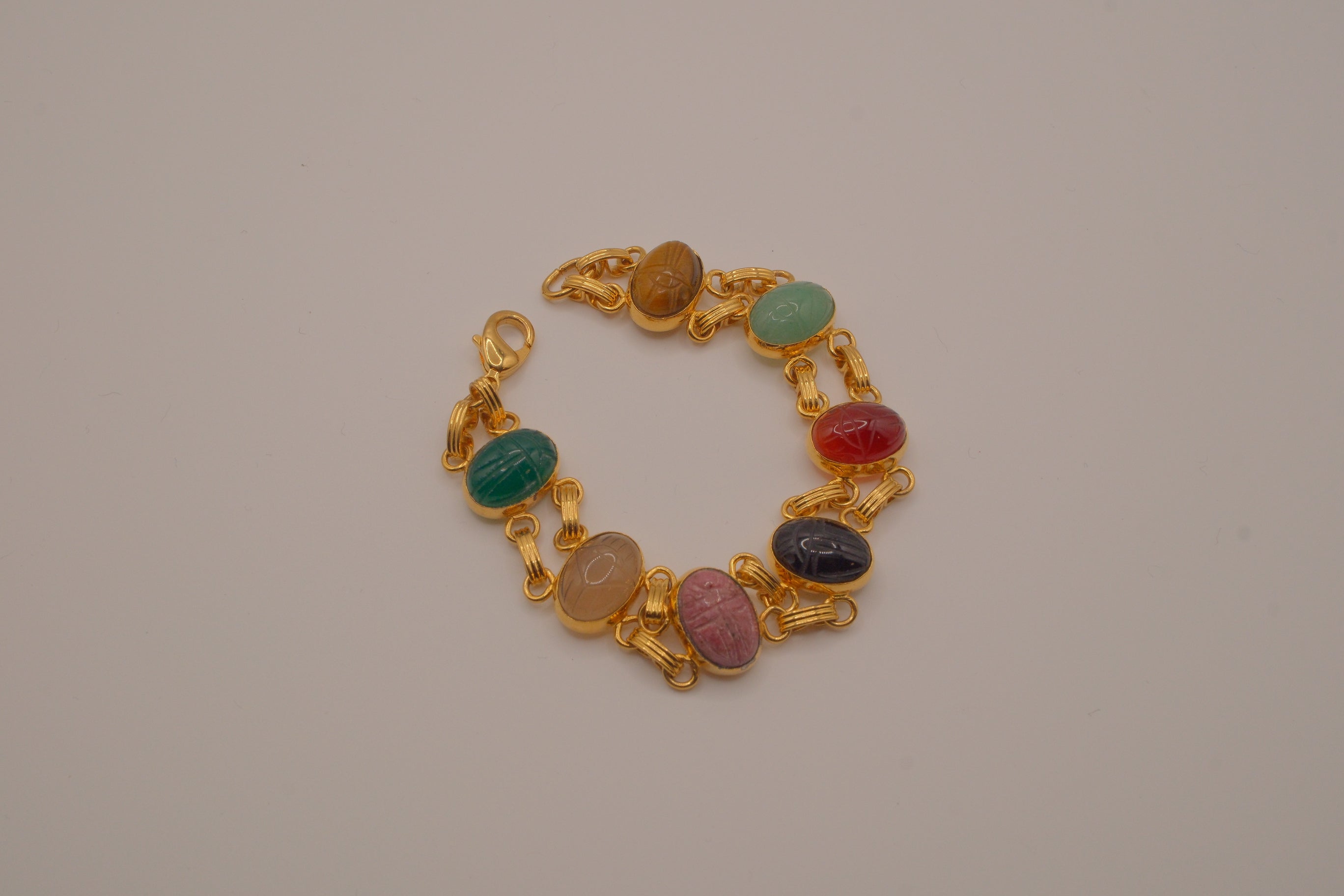 Multi-gemstone Egyptian Revival scarab bracelet