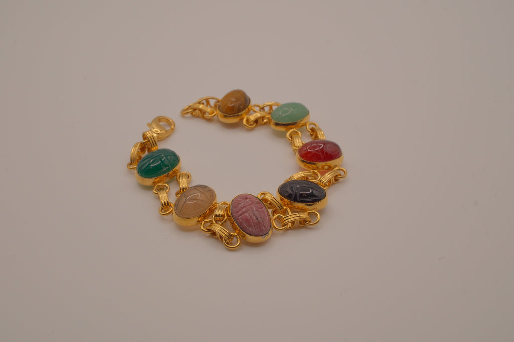 Multi-gemstone Egyptian Revival scarab bracelet