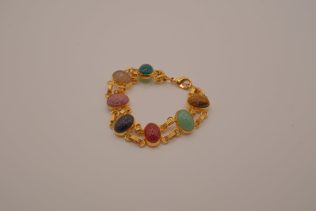 Multi-gemstone Egyptian Revival scarab bracelet