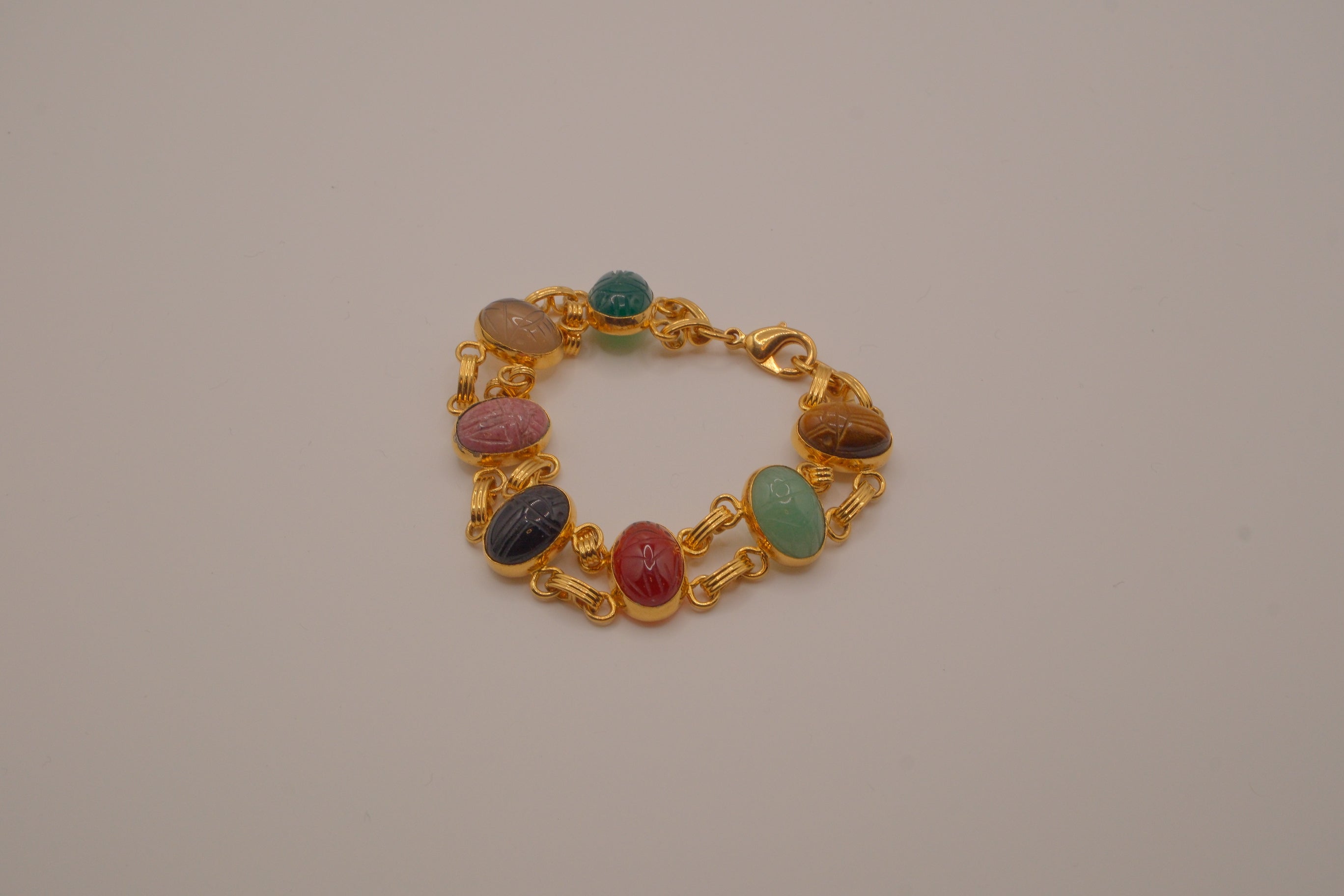 Multi-gemstone Egyptian Revival scarab bracelet