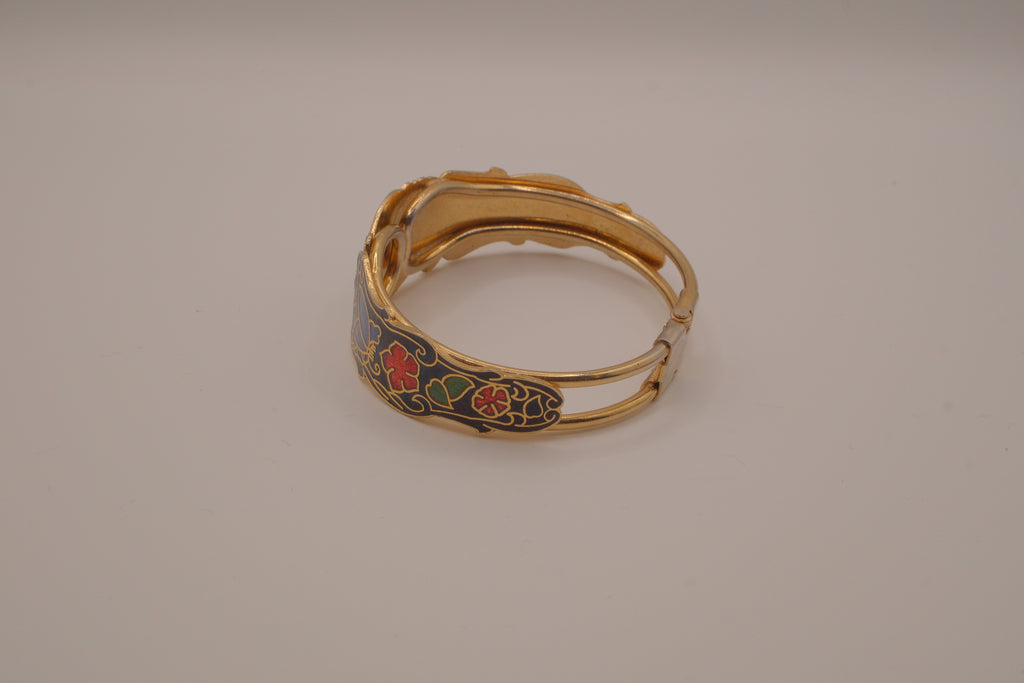 Vintage cloisonné butterfly and floral hinge cuff bracelet&nbsp;