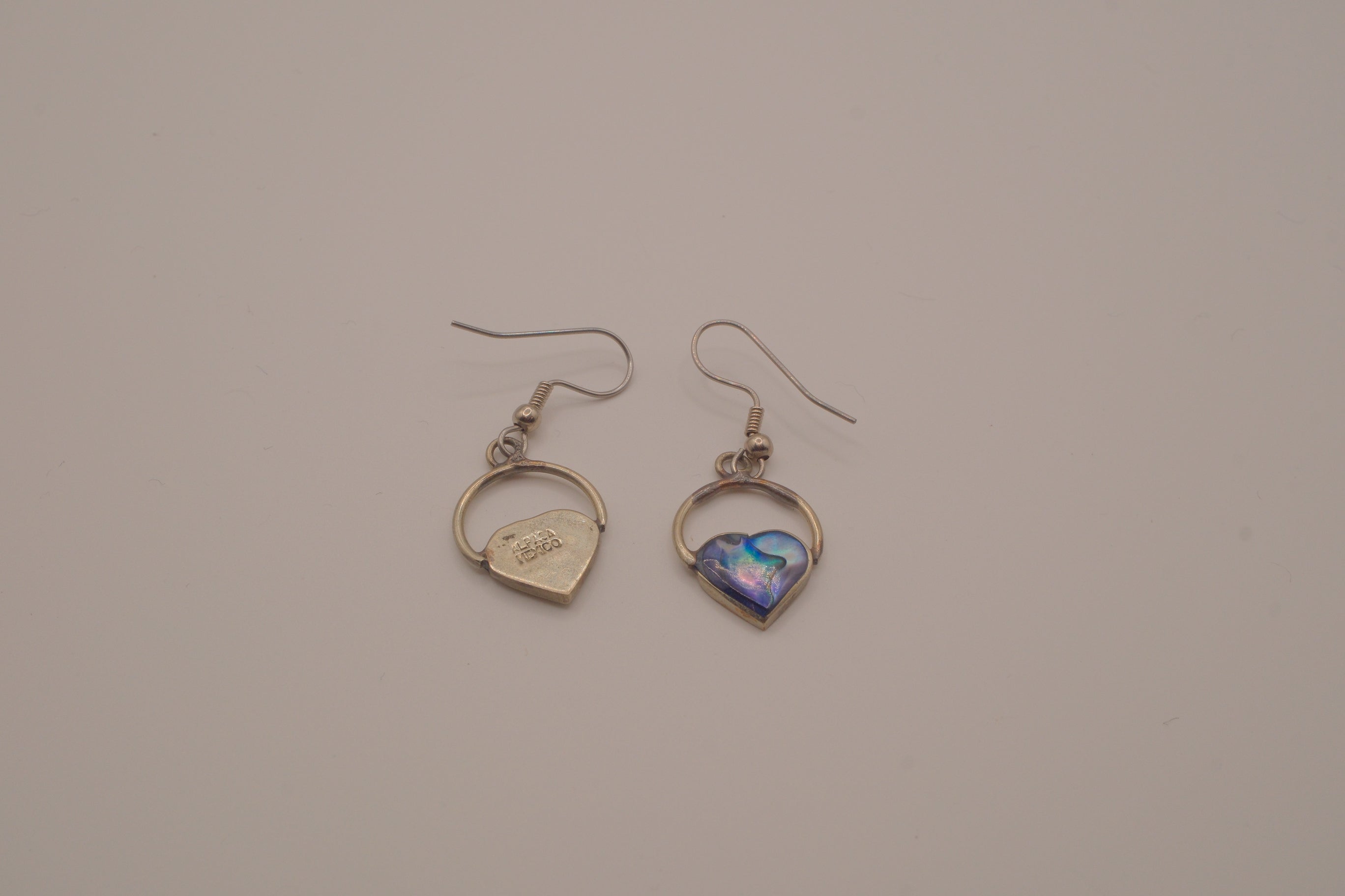 Heart-shaped abalone shell drop earrings