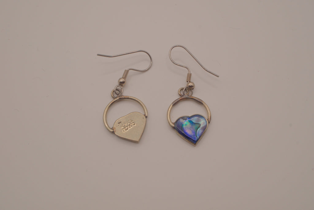 Heart-shaped abalone shell drop earrings