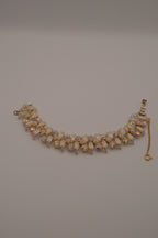 Vintage 1950s rhinestone and faux pearl leaf bracelet