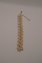 Vintage 1950s rhinestone and faux pearl leaf bracelet