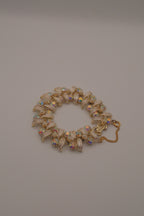 Vintage 1950s rhinestone and faux pearl leaf bracelet