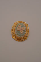 Vintage porcelain floral cameo brooch