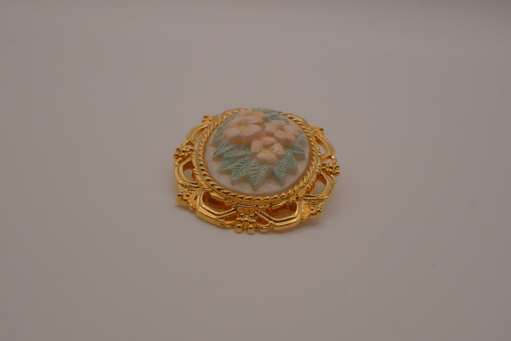 Vintage porcelain floral cameo brooch