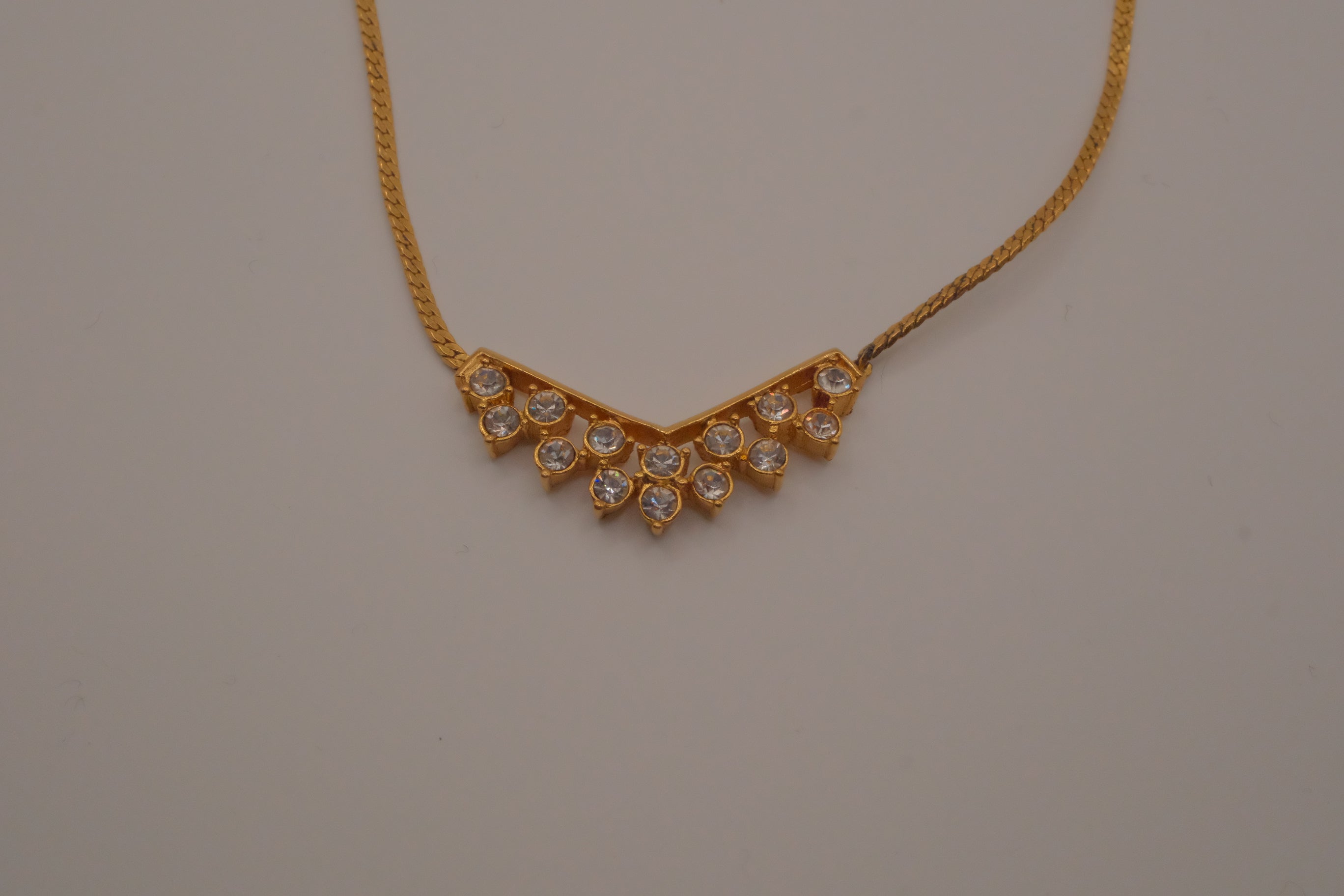 Vintage Avon Simulated Diamond Chevron Pendant Necklace