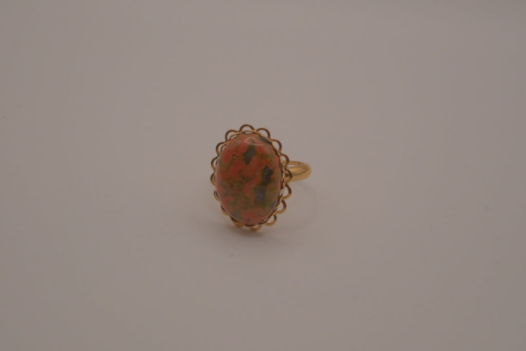 Vintage Unakite jasper cocktail ring&nbsp;