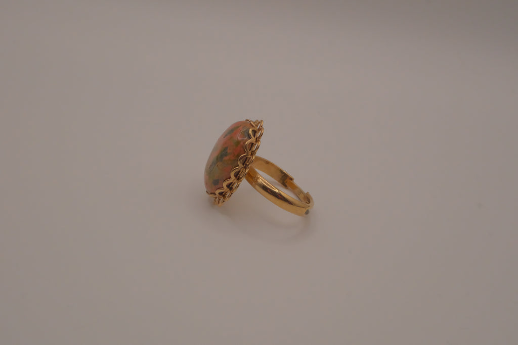 Vintage Unakite jasper cocktail ring&nbsp;