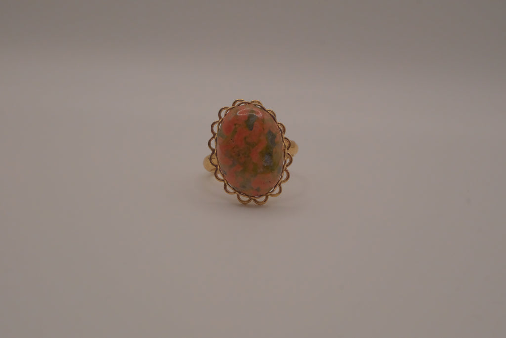 Vintage Unakite jasper cocktail ring&nbsp;