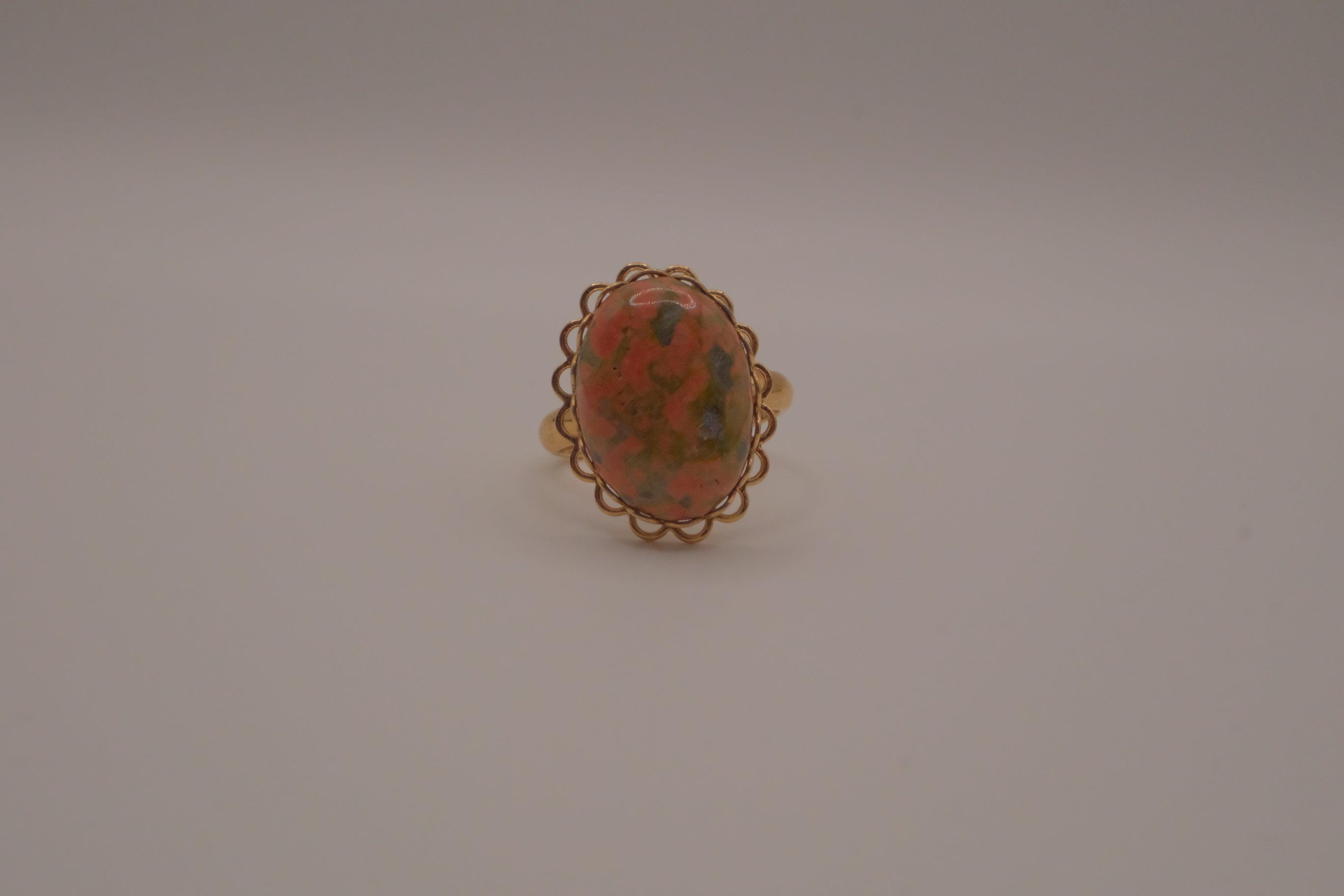 Vintage Unakite jasper cocktail ring&nbsp;