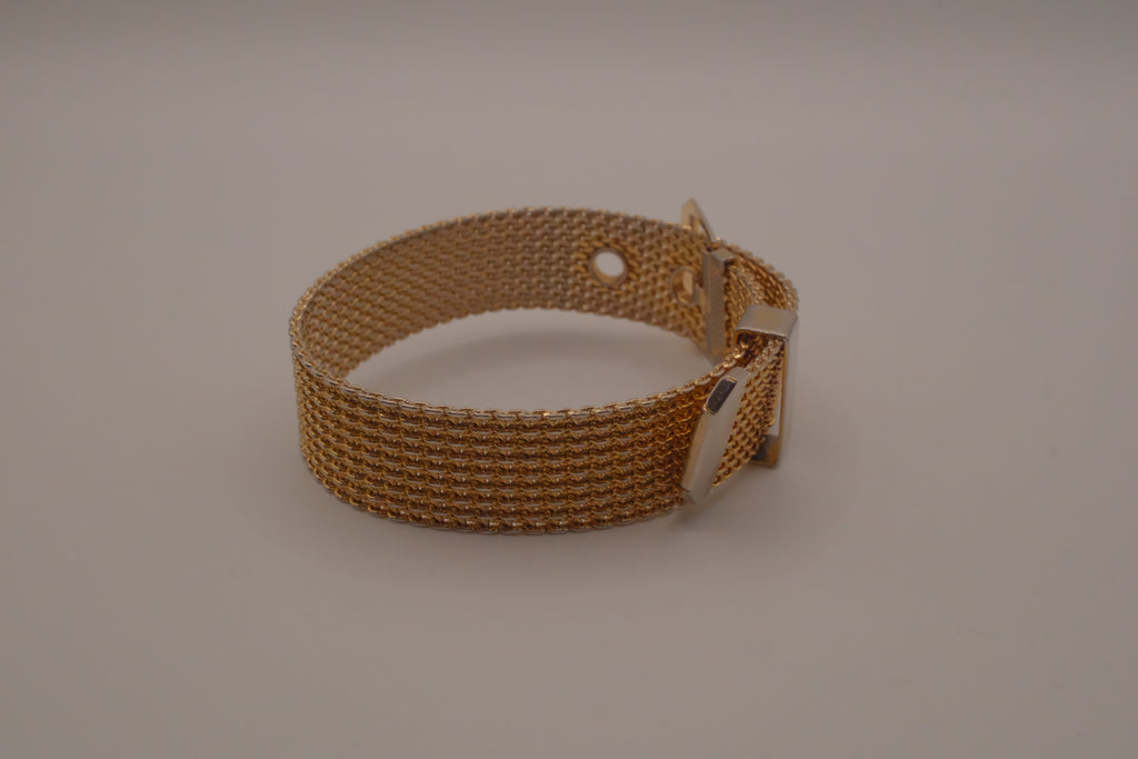 Vintage 1970s Avon gold-tone mesh belt buckle bracelet