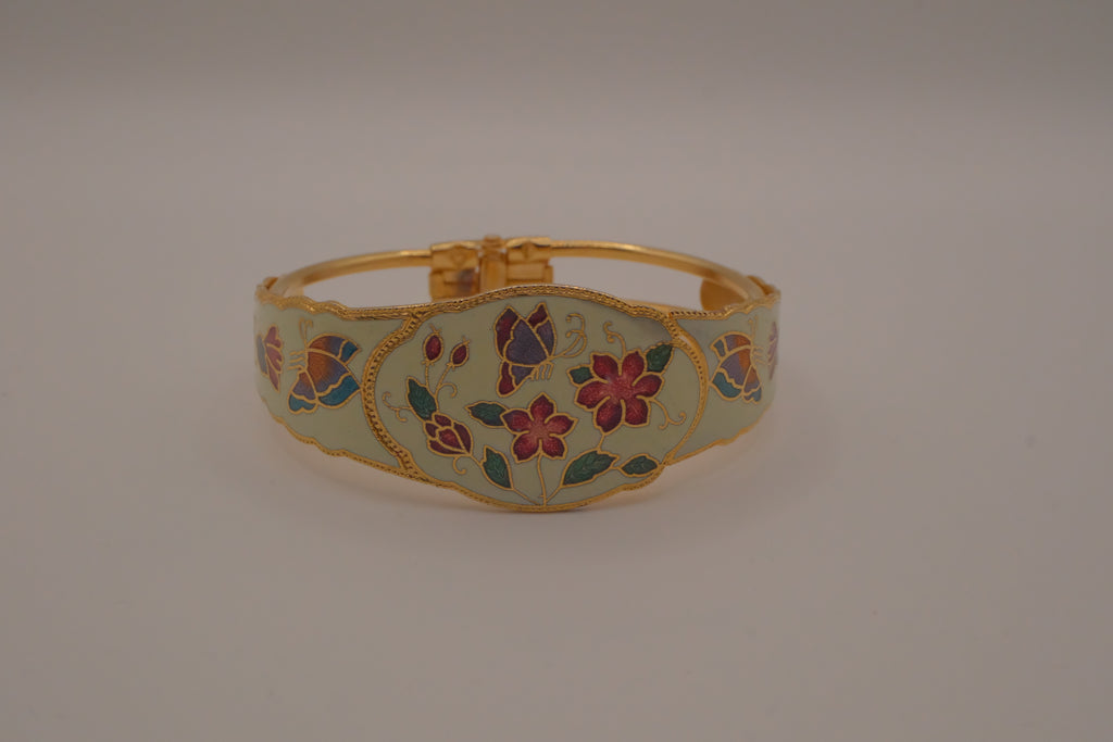 Vintage Floral cloisonné clamper cuff bracelet