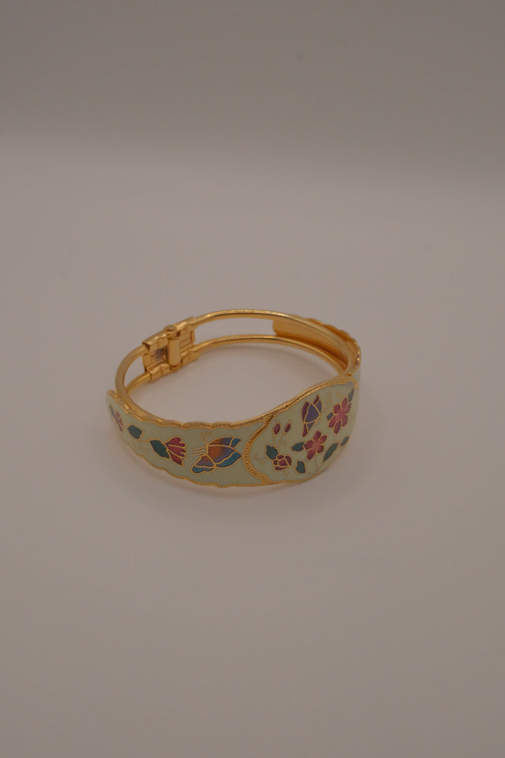 Vintage Floral cloisonné clamper cuff bracelet