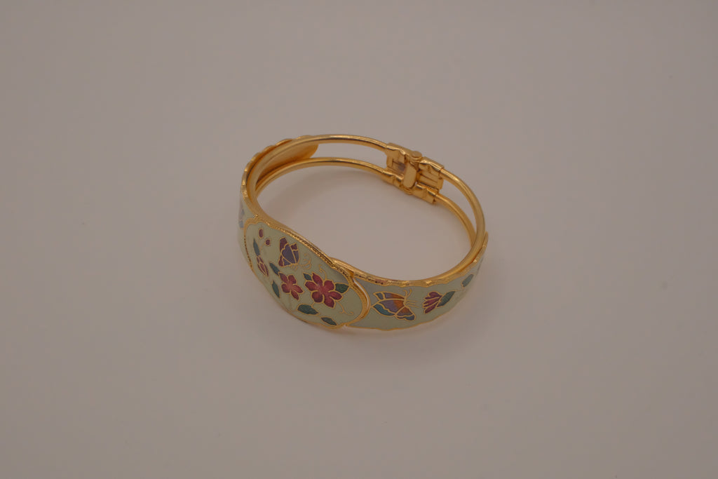 Vintage Floral cloisonné clamper cuff bracelet