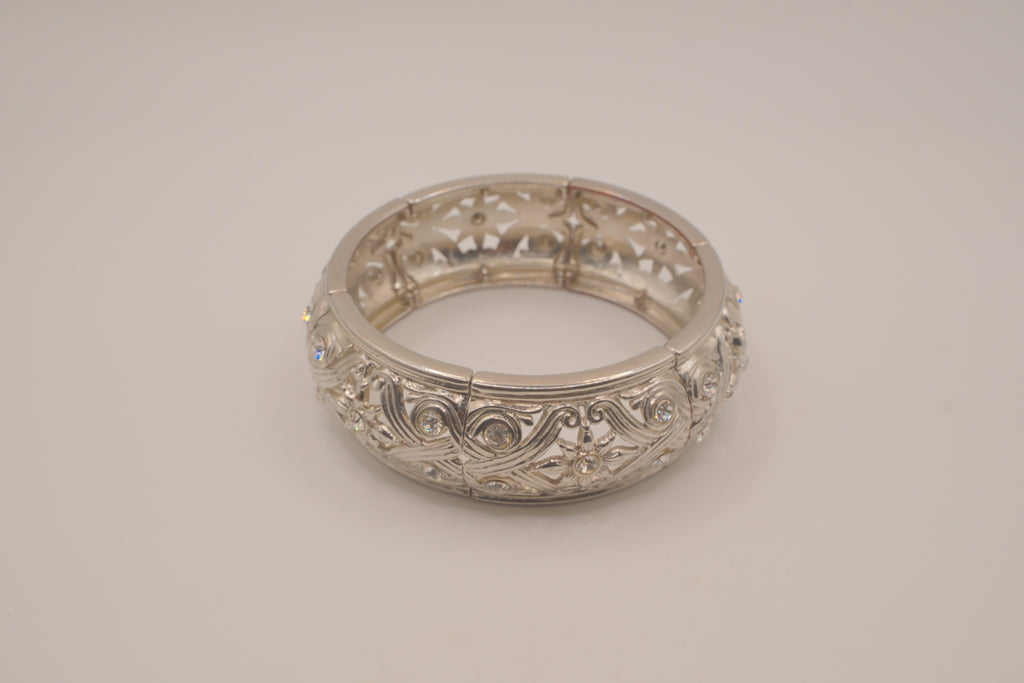 Vintage silver tone filigree stretch cuff bracelet