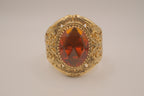 Vintage Faceted Topaz Glass Ornate Gold tone Clamper Bracelet