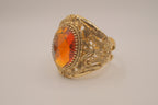 Vintage Faceted Topaz Glass Ornate Gold tone Clamper Bracelet