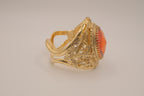 Vintage Faceted Topaz Glass Ornate Gold tone Clamper Bracelet