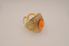 Vintage Faceted Topaz Glass Ornate Gold tone Clamper Bracelet