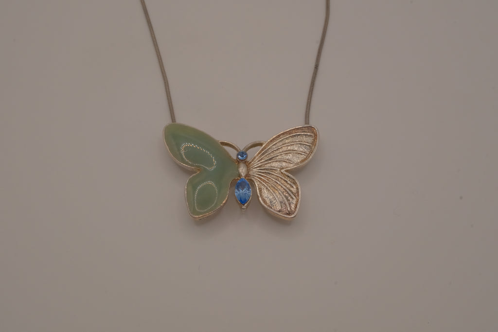 Vintage asymmetrical butterfly pendant necklace