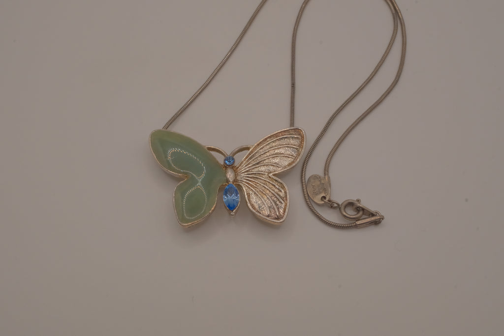 Vintage asymmetrical butterfly pendant necklace