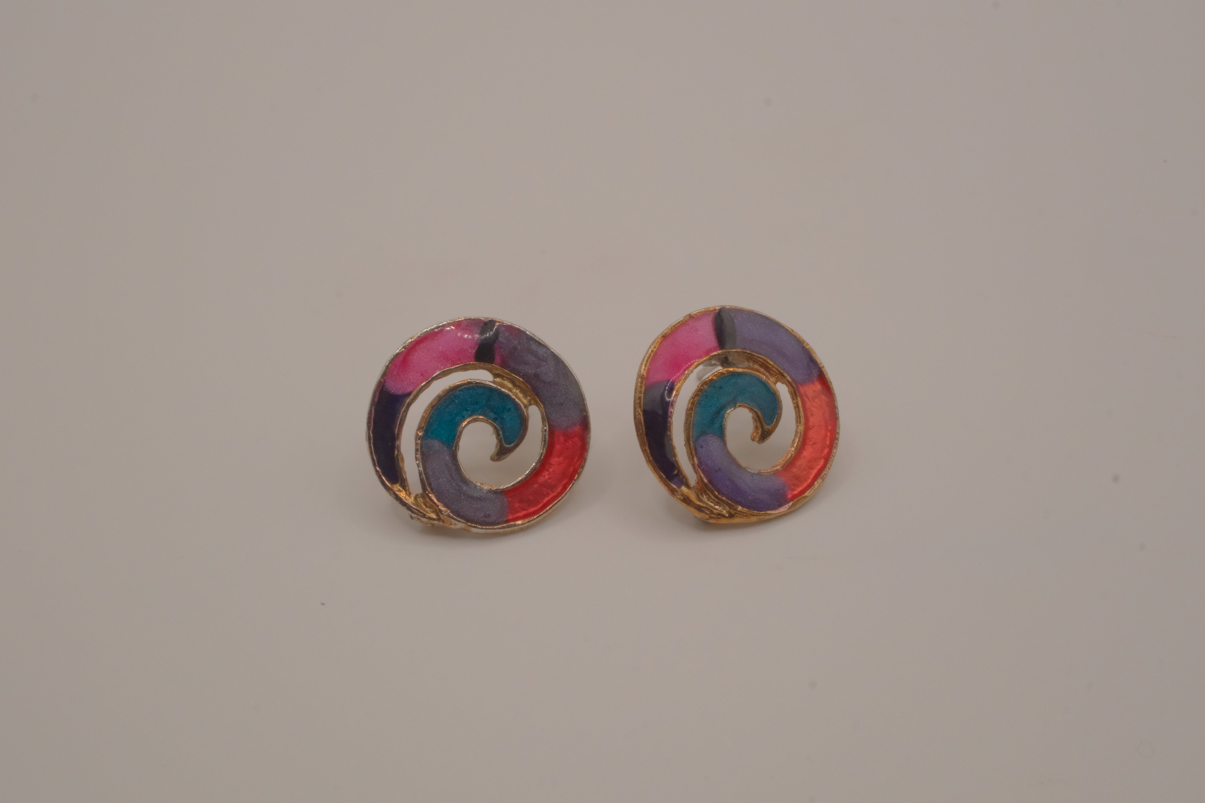 Vintage multi-color enameled stud earrings