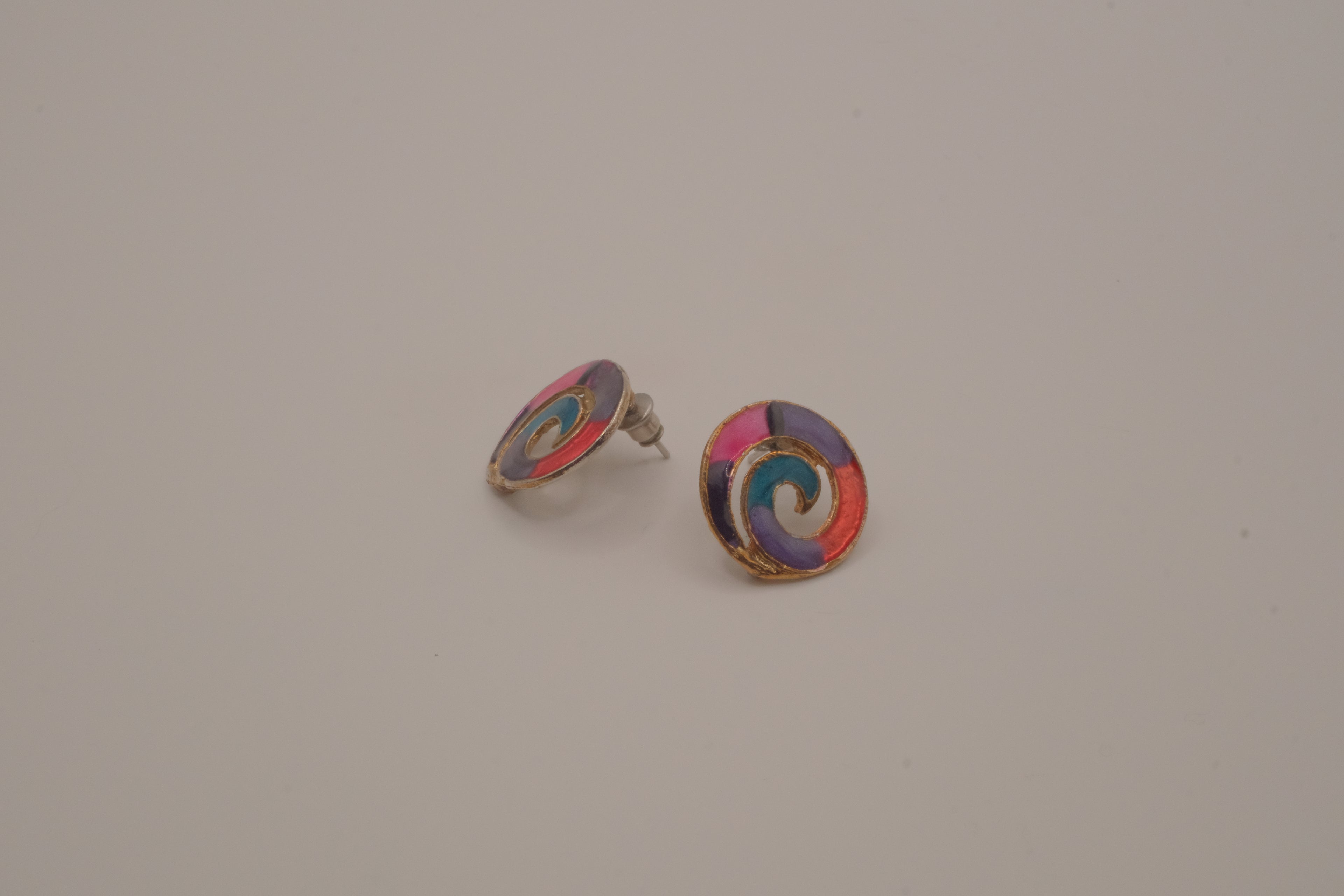 Vintage multi-color enameled stud earrings