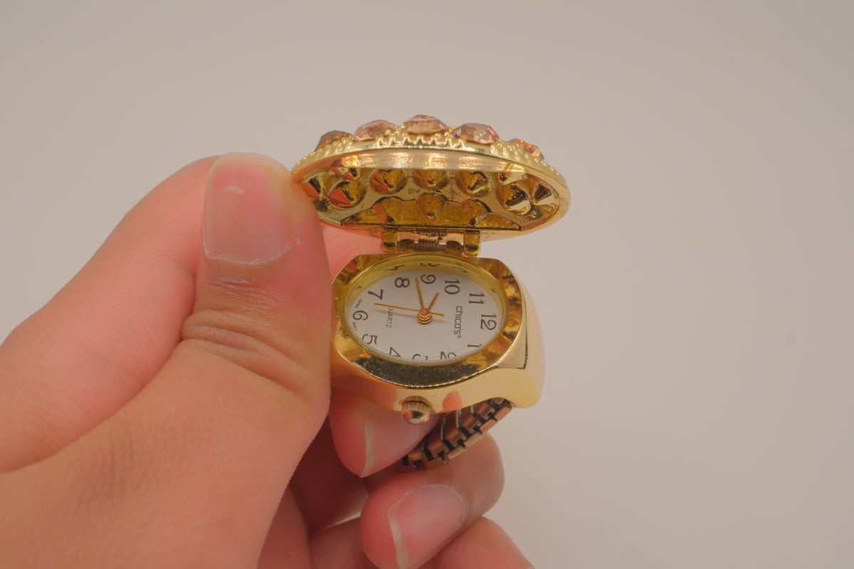 Chico's gold-tone flip-top ring watch