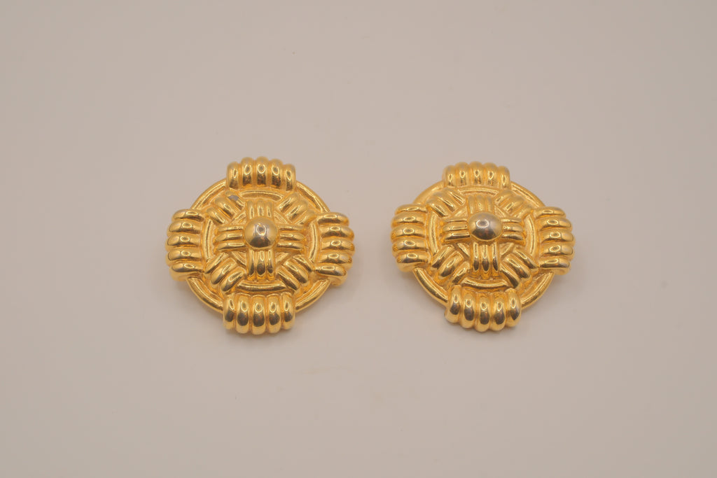 Vintage gold-tone Maltese cross style clip-on earrings