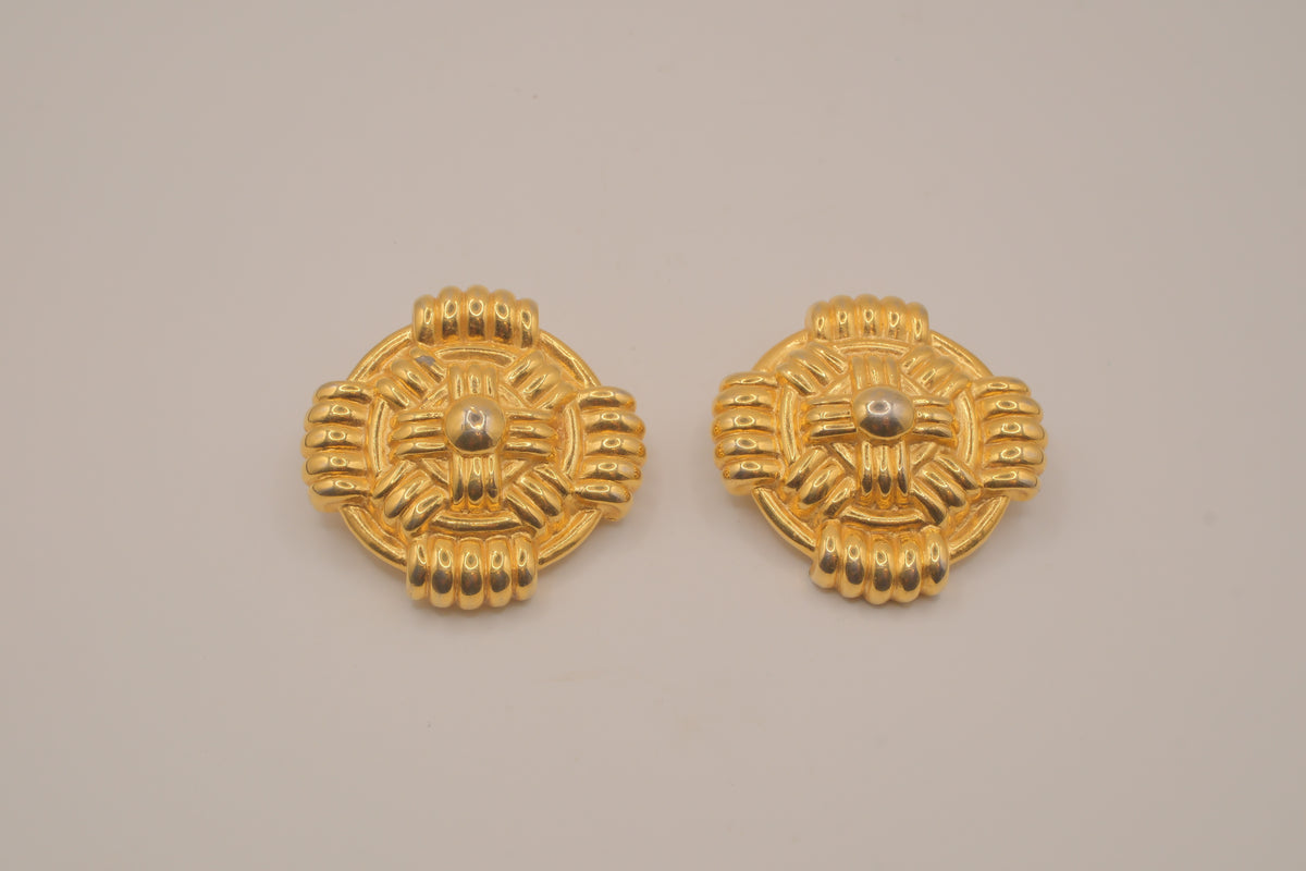 Vintage gold-tone Maltese cross style clip-on earrings