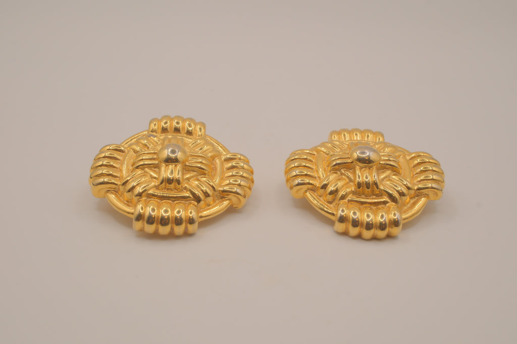 Vintage gold-tone Maltese cross style clip-on earrings