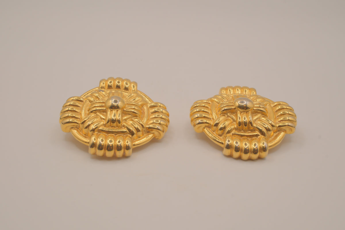 Vintage gold-tone Maltese cross style clip-on earrings