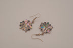 Vintage alpaca silver flower dangle earrings inlaid with abalone shell