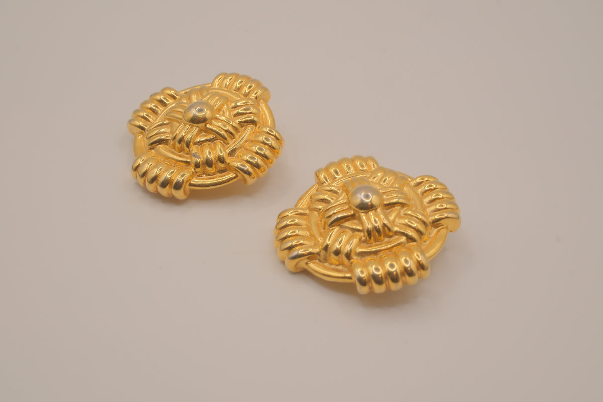 Vintage gold-tone Maltese cross style clip-on earrings